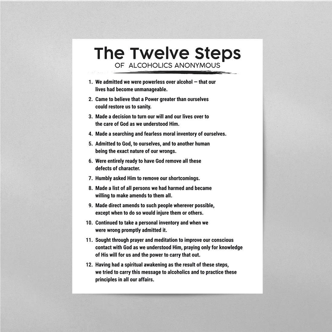 The 12 Steps Of AA Poster Addiction Recovery Wall Art Prints 