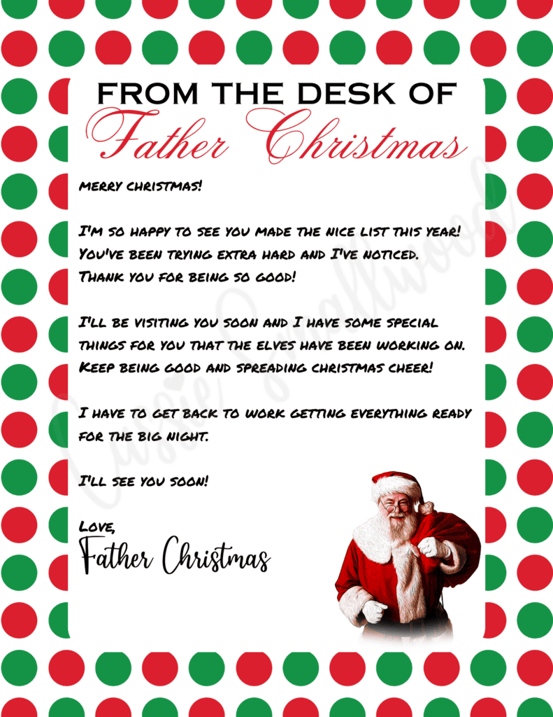 Editable Free Printable Letter From Santa Template Word