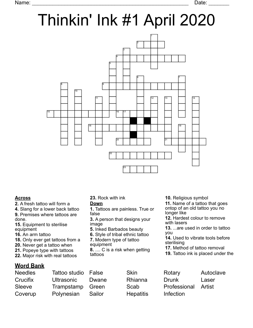 Thinkin Ink 1 April 2020 Crossword WordMint