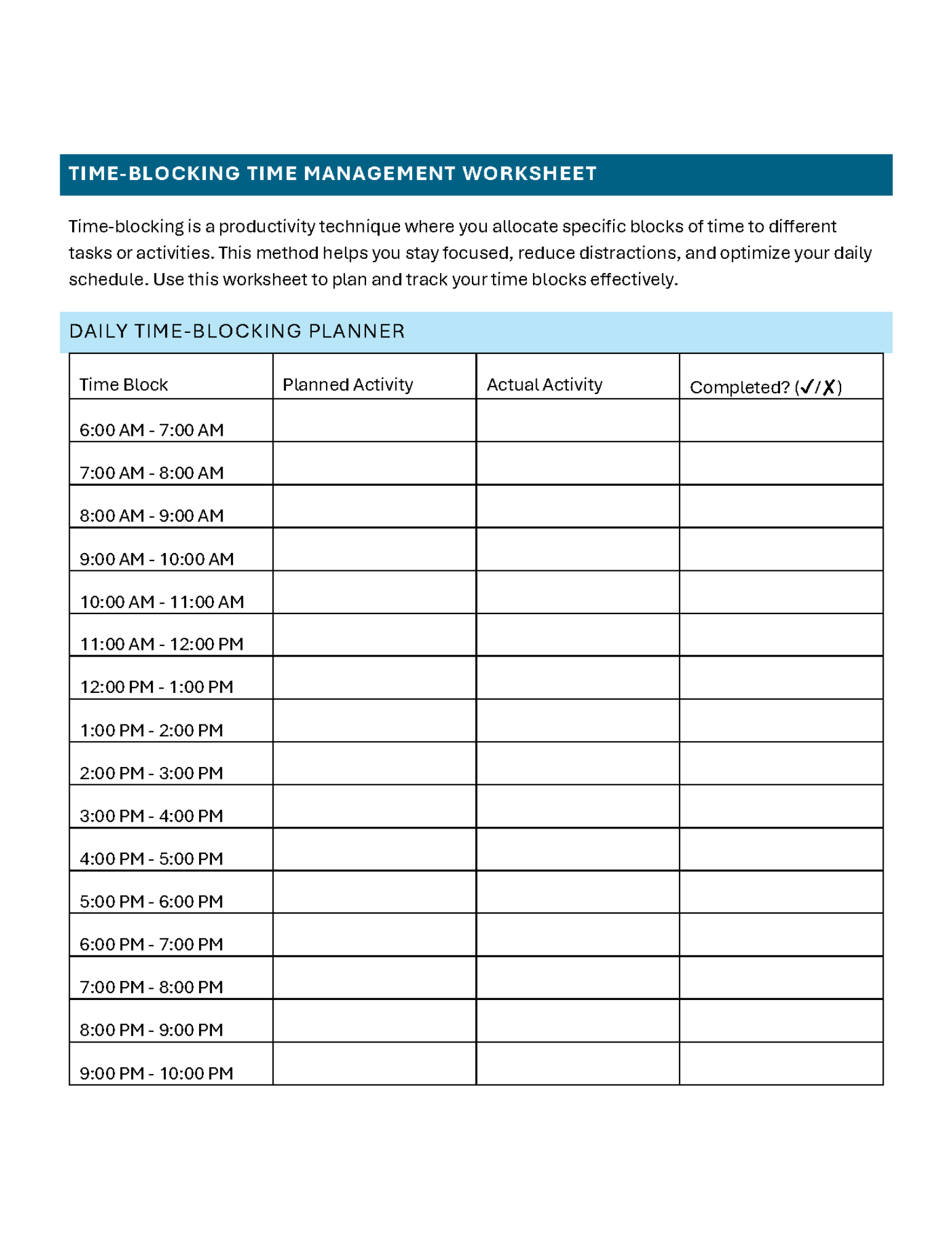 Time Management Worksheet Free Printable amp Guide