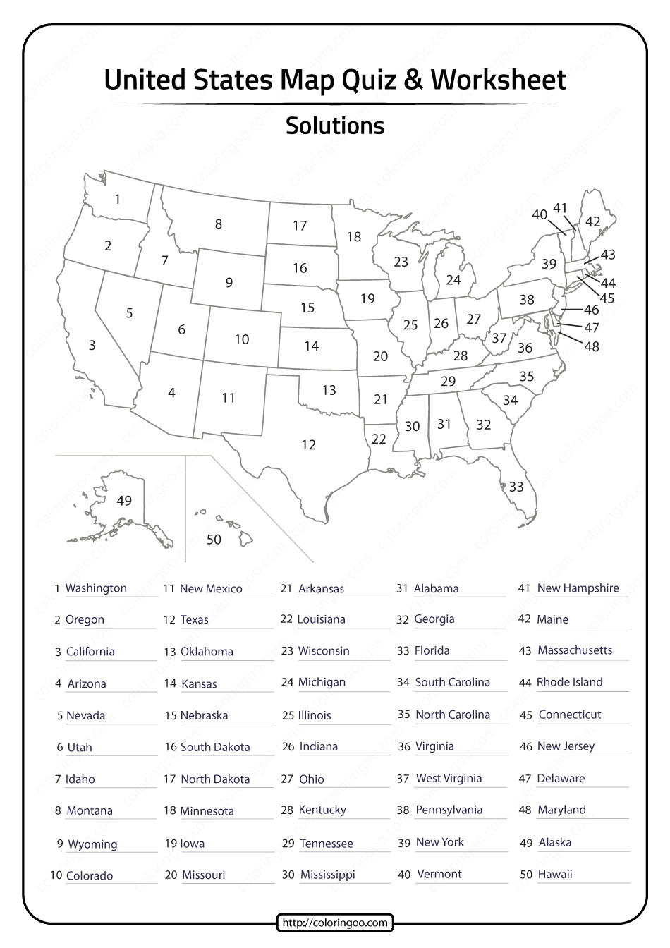 United States Map Worksheets Printable
