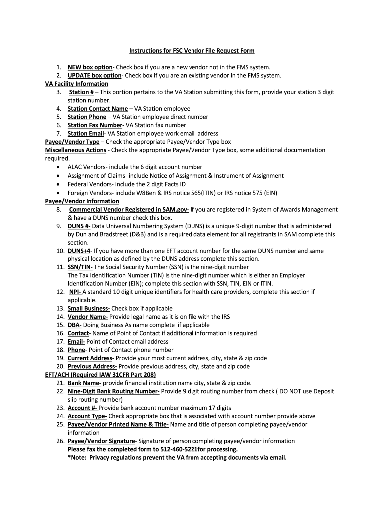 Va Fsc Vendor File Request Form Fill Out amp Sign Online DocHub
