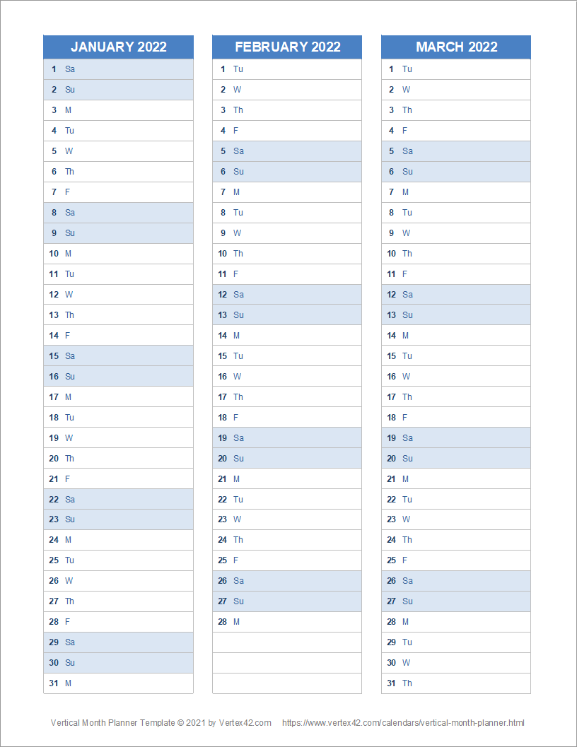 Free Blank Verticle Calendar Printable