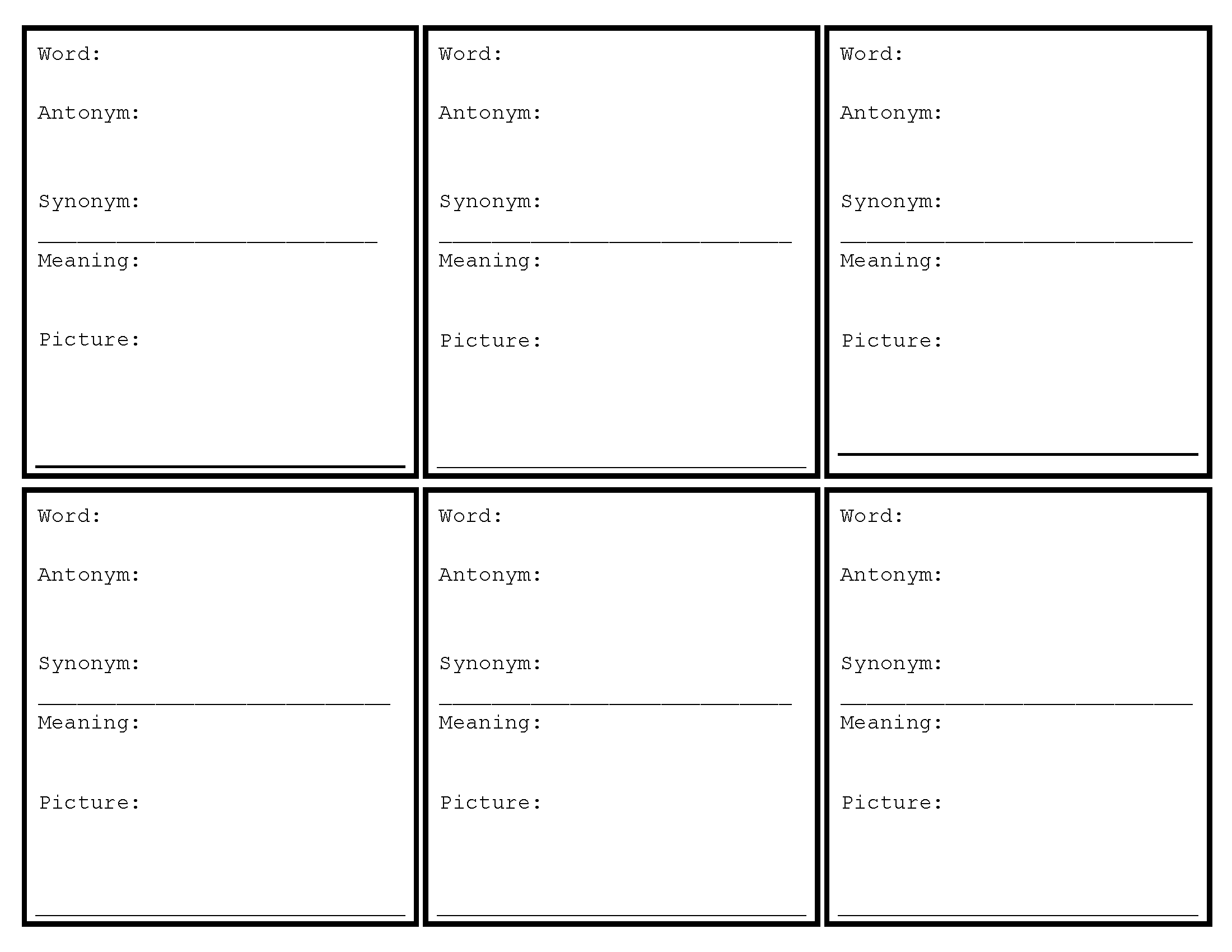 Free Printable Blank Vocabulary Worksheets