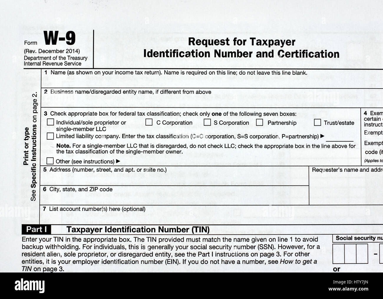 W 9 USA Federal Tax Form Stock Photo Alamy
