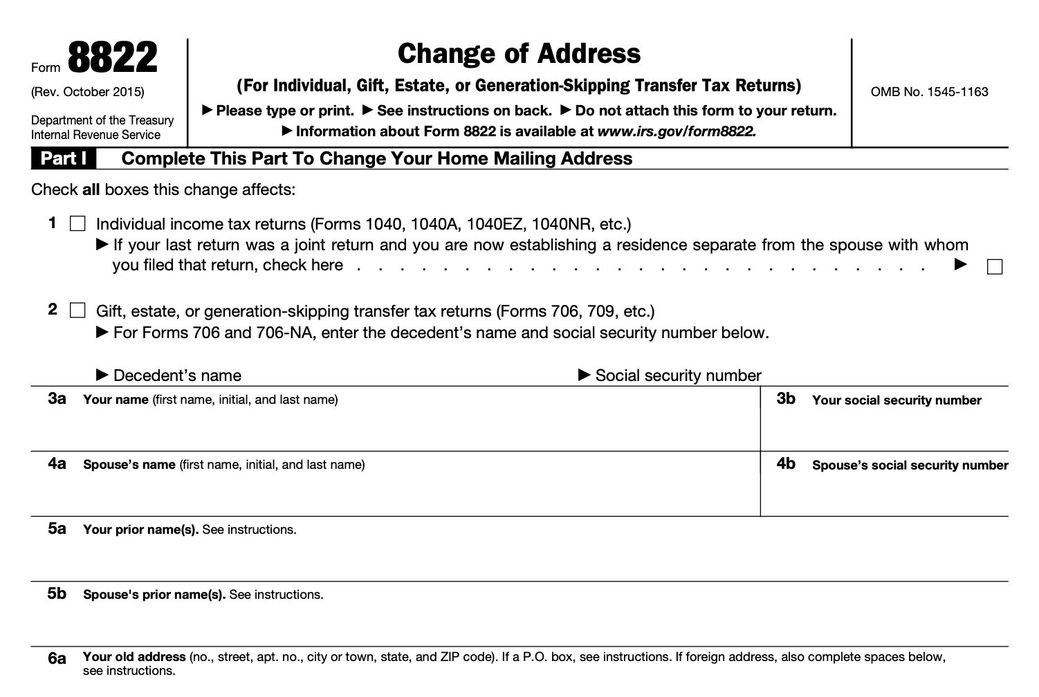 What Is An 8822 Form Printable