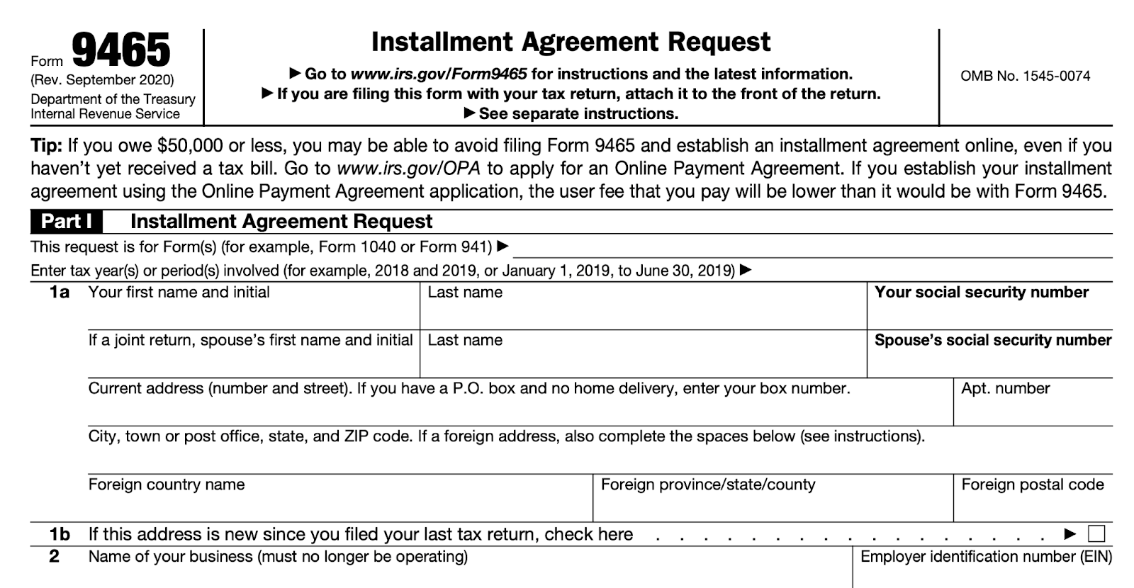Irs Form 9465 Pdf Printable