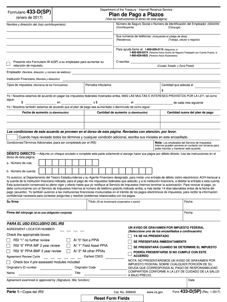 Irs Form 433-D Download