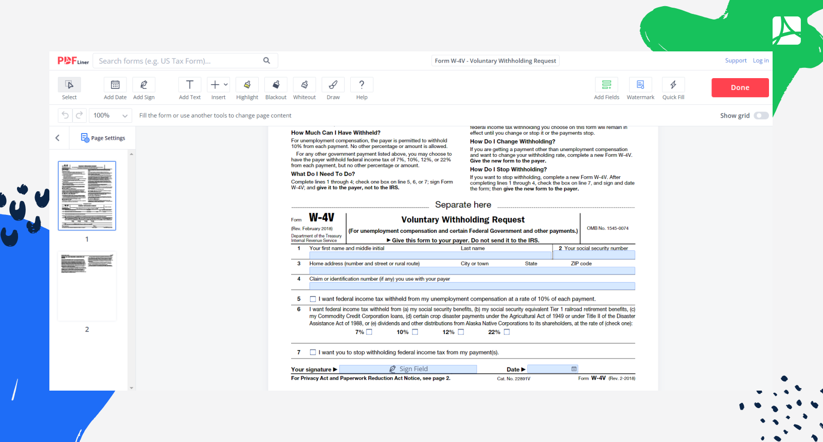 Printable Form W-4v