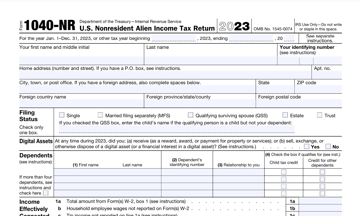 Who Files 1040NR Nonresident Alien Tax Return