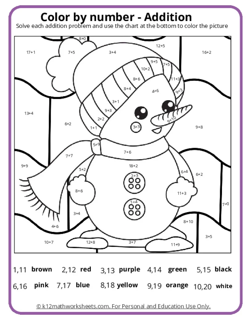 Printable Math Coloring Worksheets 4th Grade