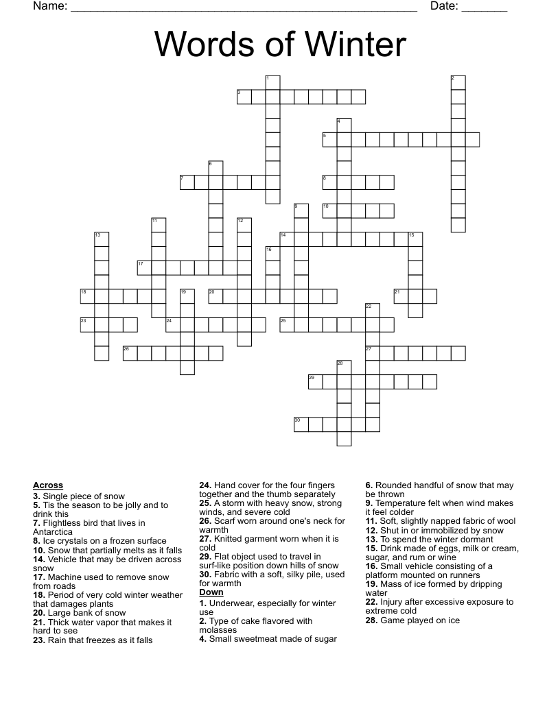 Free Winter Crossword Puzzles Printable