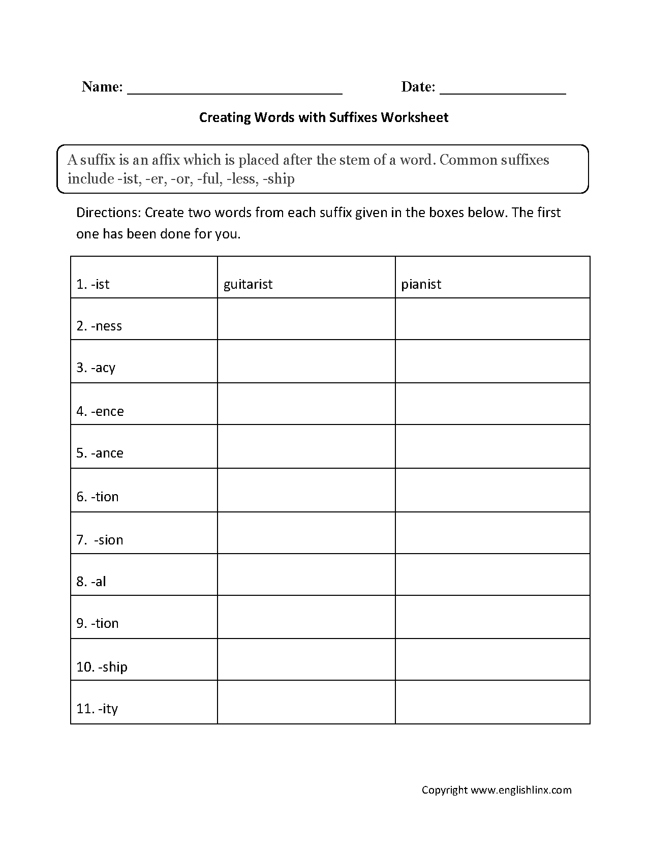 Free Printable Suffix Worksheets
