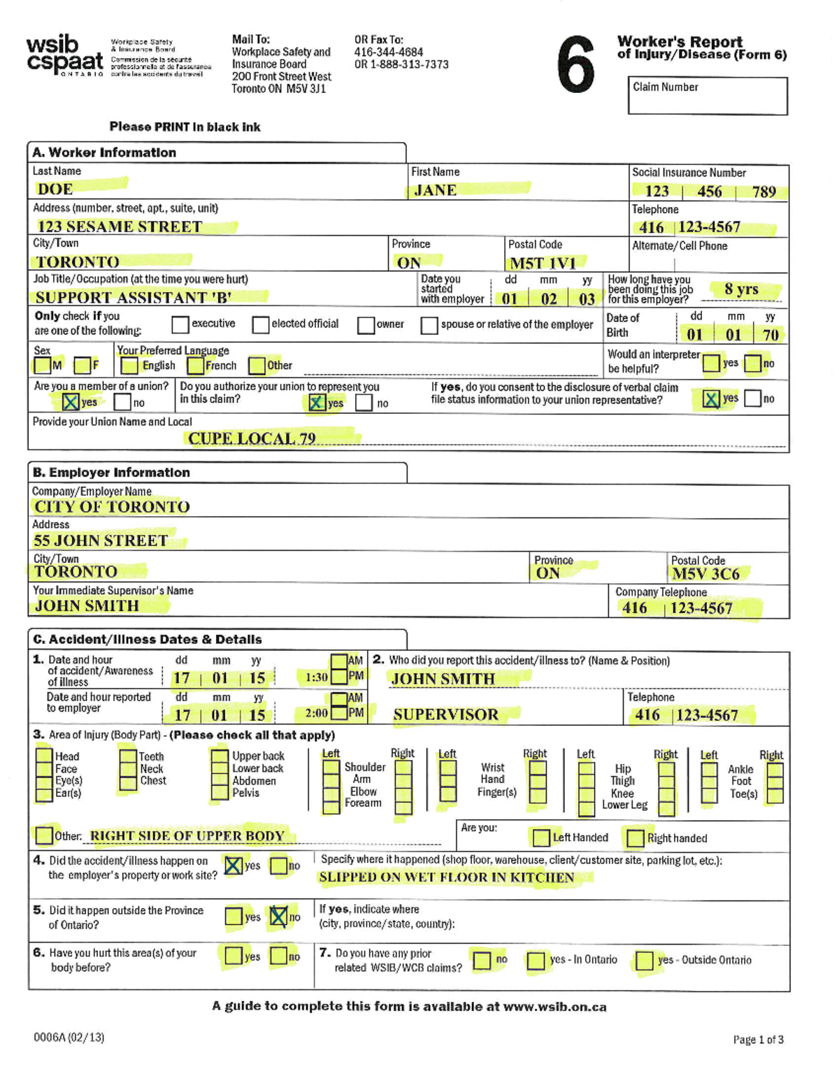 Wsib Form 6 Submission