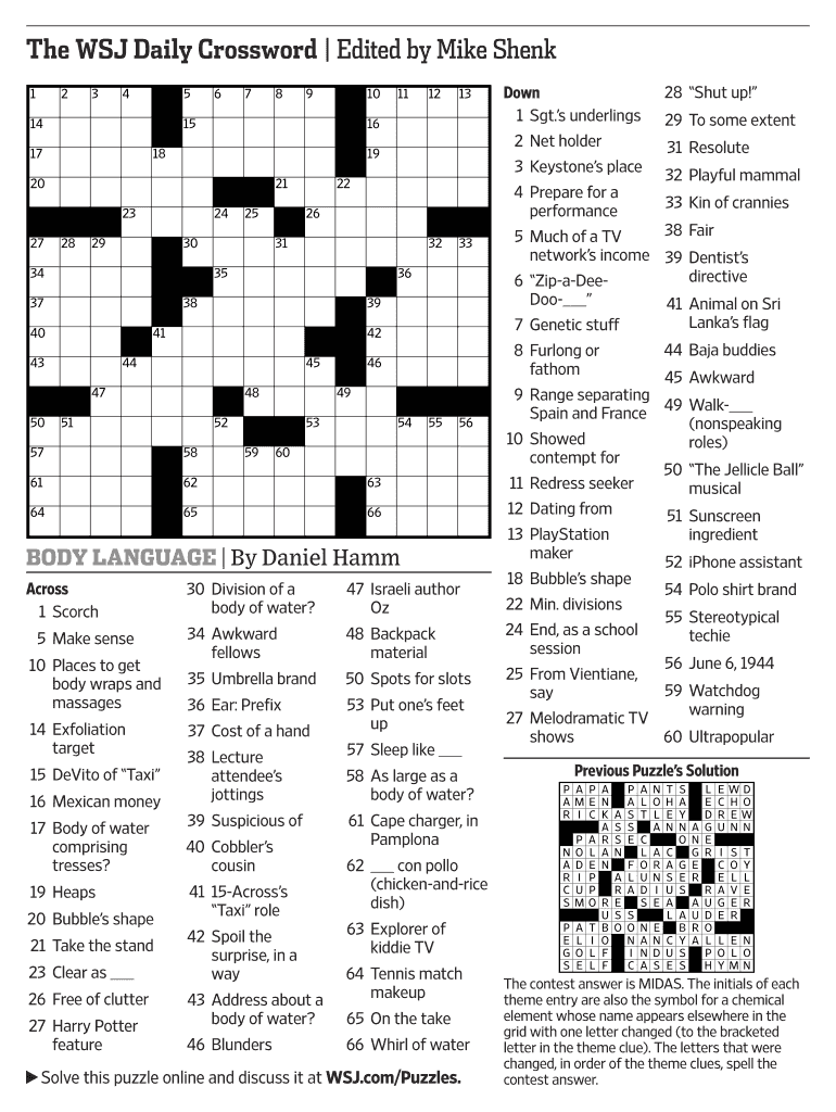 Wsj Crossword Today Printable Pdf Fill Online Printable 