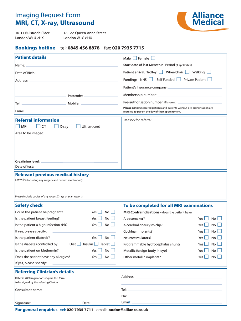 X Ray Order Form Template